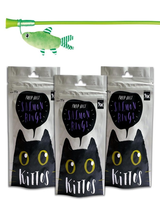 Trixie Combo of Trixie Playing Rod with Plush Fish, Interactive Cat Toy - 42 cm and 3 Pack of Kittos Nutrient Rich Salmon Rings Cat Treats for Training, 35 g Each - Image 2